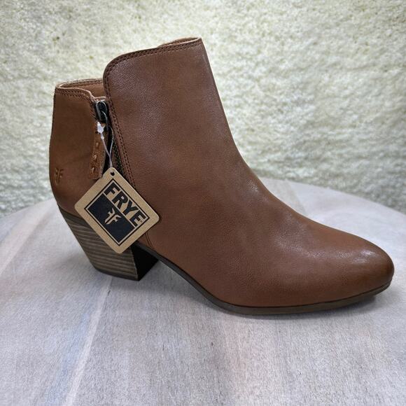 Frye Judith Double Zip Heel Block Ankle Booties US 9 M Womens Brown Leather New - Picture 11 of 16